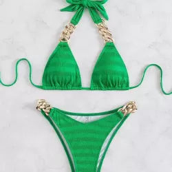 Padded Solid Color Halter-Neck Bikini Swimsuit