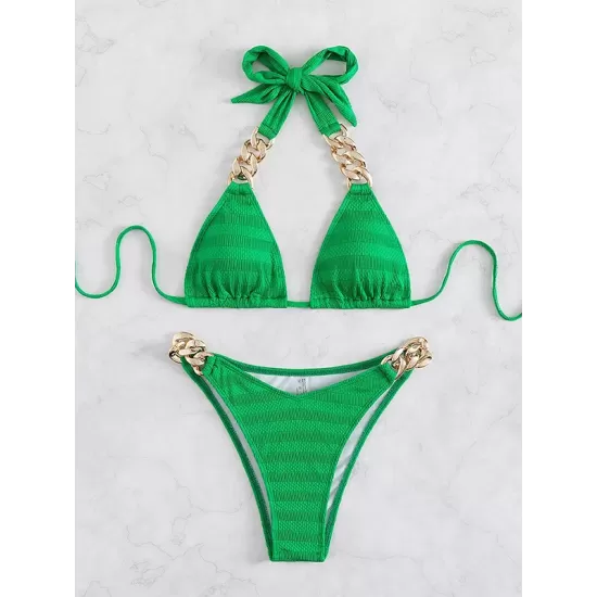 Padded Solid Color Halter-Neck Bikini Swimsuit Padded Solid Color Halter-Neck Bikini Swimsuit
