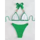 Padded Solid Color Halter-Neck Bikini Swimsuit Padded Solid Color Halter-Neck Bikini Swimsuit