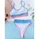 Contrast Color Spaghetti-Neck Bikini Swimsuit Contrast Color Spaghetti-Neck Bikini Swimsuit