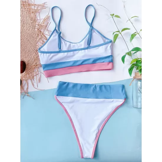 Contrast Color Spaghetti-Neck Bikini Swimsuit Contrast Color Spaghetti-Neck Bikini Swimsuit
