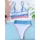 Contrast Color Spaghetti-Neck Bikini Swimsuit Contrast Color Spaghetti-Neck Bikini Swimsuit