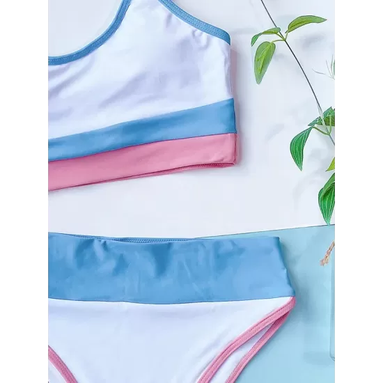 Contrast Color Spaghetti-Neck Bikini Swimsuit Contrast Color Spaghetti-Neck Bikini Swimsuit