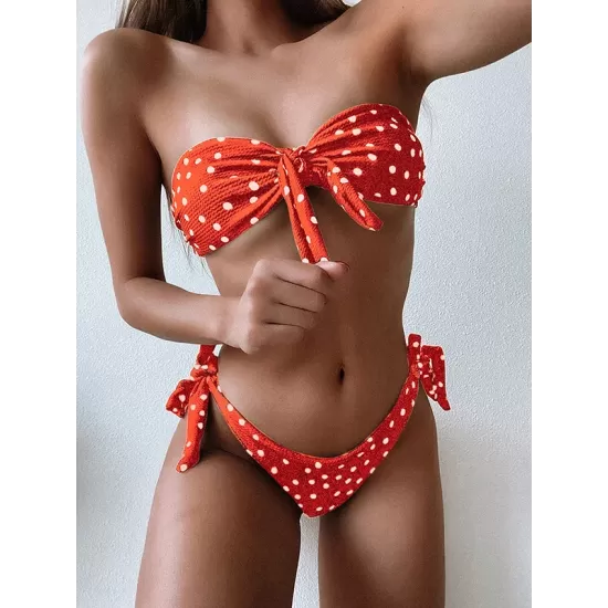 Polka-Dot Off-the-shoulder Bikini Swimsuit Polka-Dot Off-the-shoulder Bikini Swimsuit