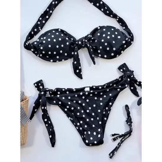 Polka-Dot Off-the-shoulder Bikini Swimsuit Polka-Dot Off-the-shoulder Bikini Swimsuit