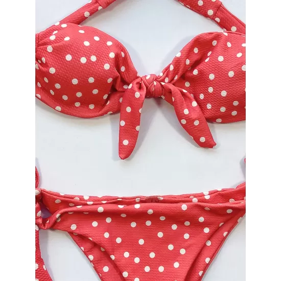 Polka-Dot Off-the-shoulder Bikini Swimsuit Polka-Dot Off-the-shoulder Bikini Swimsuit