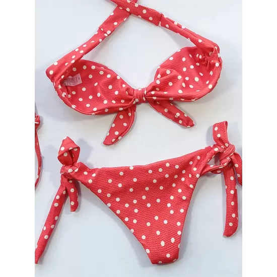 Polka-Dot Off-the-shoulder Bikini Swimsuit Polka-Dot Off-the-shoulder Bikini Swimsuit