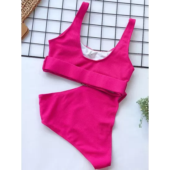 Solid Color U-neck Bikini Swimsuit Solid Color U-neck Bikini Swimsuit
