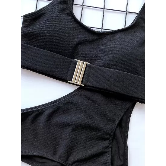 Solid Color U-neck Bikini Swimsuit Solid Color U-neck Bikini Swimsuit