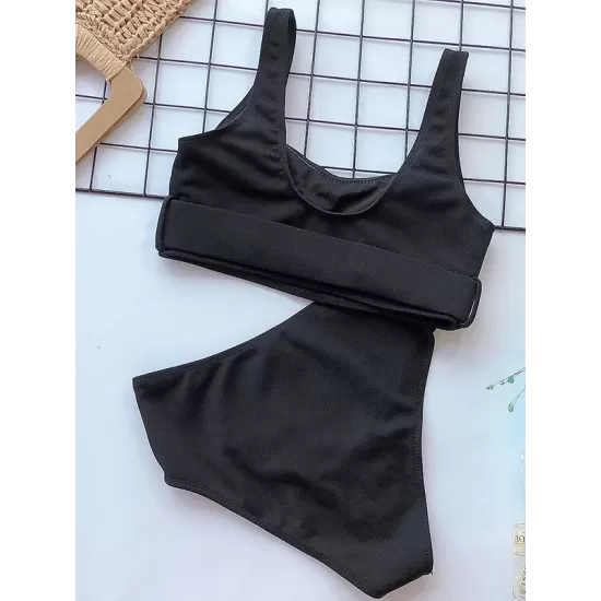 Solid Color U-neck Bikini Swimsuit Solid Color U-neck Bikini Swimsuit