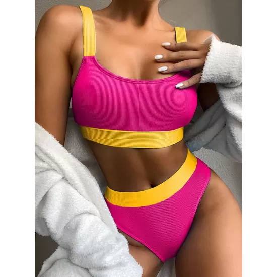 Padded Color-Block Spaghetti-Neck Swimsuits Padded Color-Block Spaghetti-Neck Swimsuits