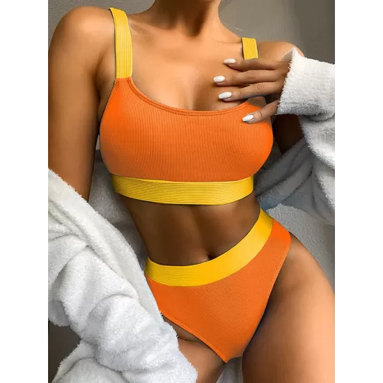 Padded Color-Block Spaghetti-Neck Swimsuits Padded Color-Block Spaghetti-Neck Swimsuits