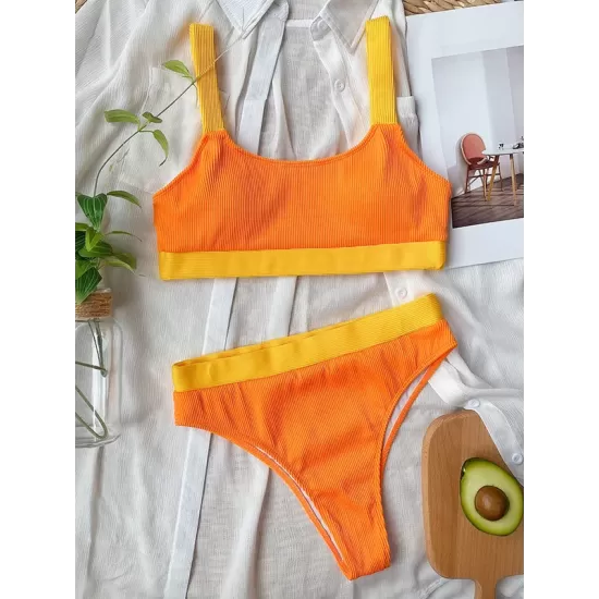Padded Color-Block Spaghetti-Neck Swimsuits Padded Color-Block Spaghetti-Neck Swimsuits