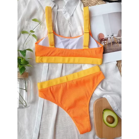 Padded Color-Block Spaghetti-Neck Swimsuits Padded Color-Block Spaghetti-Neck Swimsuits