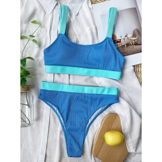 Padded Color-Block Spaghetti-Neck Swimsuits Padded Color-Block Spaghetti-Neck Swimsuits