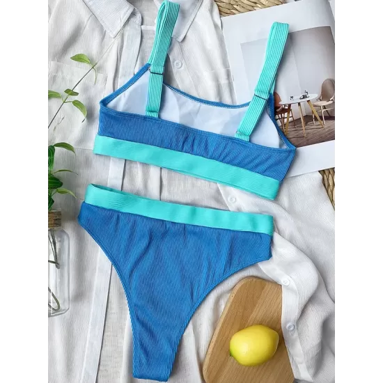 Padded Color-Block Spaghetti-Neck Swimsuits Padded Color-Block Spaghetti-Neck Swimsuits