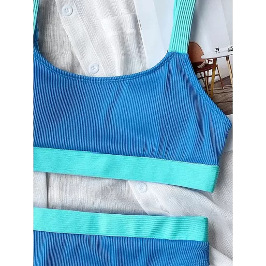 Padded Color-Block Spaghetti-Neck Swimsuits Padded Color-Block Spaghetti-Neck Swimsuits