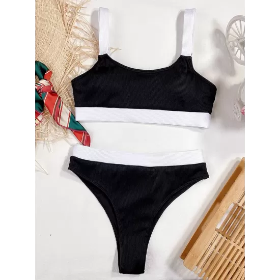 Padded Color-Block Spaghetti-Neck Swimsuits Padded Color-Block Spaghetti-Neck Swimsuits