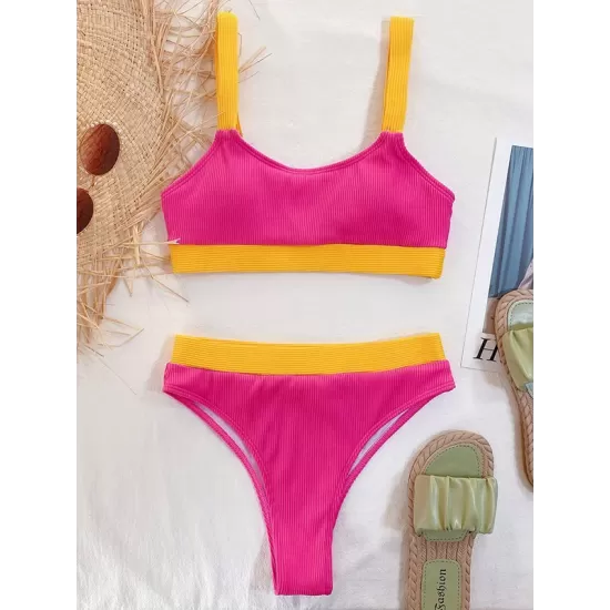 Padded Color-Block Spaghetti-Neck Swimsuits Padded Color-Block Spaghetti-Neck Swimsuits
