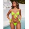 Padded Fluorescent Backless Bandage Solid Color Halter-Neck Bikini Swimsuit