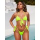 Padded Fluorescent Backless Bandage Solid Color Halter-Neck Bikini Swimsuit Padded Fluorescent Backless Bandage Solid Color Halter-Neck Bikini Swimsuit
