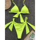 Padded Fluorescent Backless Bandage Solid Color Halter-Neck Bikini Swimsuit Padded Fluorescent Backless Bandage Solid Color Halter-Neck Bikini Swimsuit
