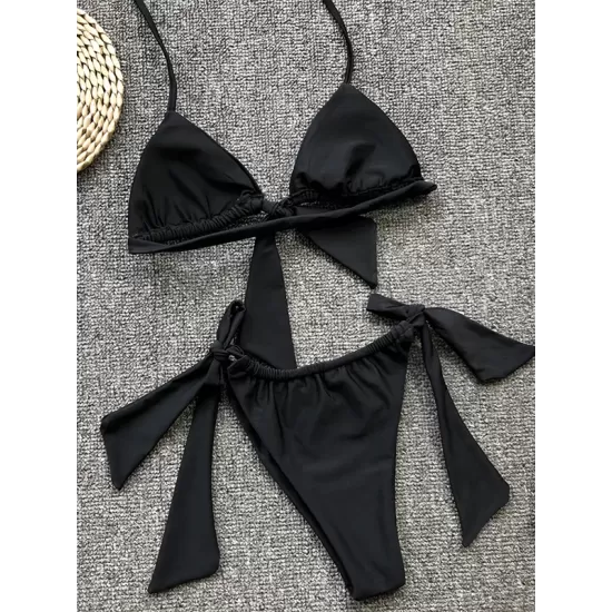 Padded Fluorescent Backless Bandage Solid Color Halter-Neck Bikini Swimsuit Padded Fluorescent Backless Bandage Solid Color Halter-Neck Bikini Swimsuit