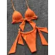 Padded Fluorescent Backless Bandage Solid Color Halter-Neck Bikini Swimsuit Padded Fluorescent Backless Bandage Solid Color Halter-Neck Bikini Swimsuit