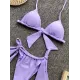 Padded Fluorescent Backless Bandage Solid Color Halter-Neck Bikini Swimsuit Padded Fluorescent Backless Bandage Solid Color Halter-Neck Bikini Swimsuit