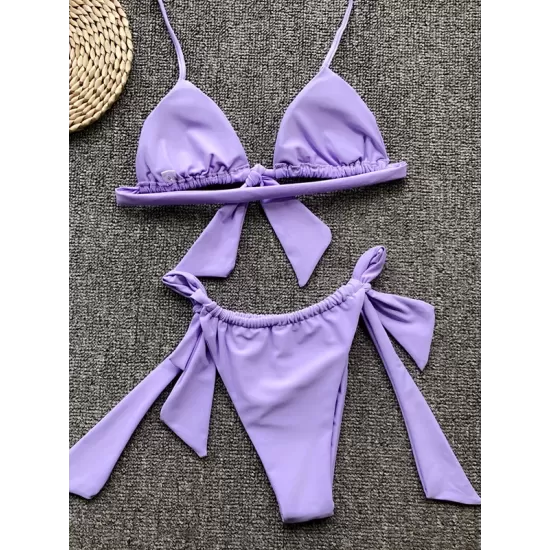 Padded Fluorescent Backless Bandage Solid Color Halter-Neck Bikini Swimsuit Padded Fluorescent Backless Bandage Solid Color Halter-Neck Bikini Swimsuit
