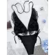 Backless Bandage Mesh Solid Color Padded Halter-Neck Bikini Swimsuit Backless Bandage Mesh Solid Color Padded Halter-Neck Bikini Swimsuit