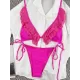 Backless Bandage Mesh Solid Color Padded Halter-Neck Bikini Swimsuit Backless Bandage Mesh Solid Color Padded Halter-Neck Bikini Swimsuit