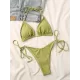 Backless Bandage Solid Color Padded Deep V-Neck Bikini Swimsuit Backless Bandage Solid Color Padded Deep V-Neck Bikini Swimsuit