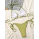 Backless Bandage Solid Color Padded Deep V-Neck Bikini Swimsuit Backless Bandage Solid Color Padded Deep V-Neck Bikini Swimsuit