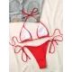 Backless Bandage Solid Color Padded Deep V-Neck Bikini Swimsuit Backless Bandage Solid Color Padded Deep V-Neck Bikini Swimsuit