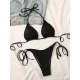 Backless Bandage Solid Color Padded Deep V-Neck Bikini Swimsuit Backless Bandage Solid Color Padded Deep V-Neck Bikini Swimsuit