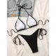 Backless Bandage Solid Color Padded Deep V-Neck Bikini Swimsuit Backless Bandage Solid Color Padded Deep V-Neck Bikini Swimsuit