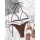 Backless Bandage Solid Color Padded Deep V-Neck Bikini Swimsuit Backless Bandage Solid Color Padded Deep V-Neck Bikini Swimsuit
