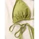 Backless Bandage Solid Color Padded Deep V-Neck Bikini Swimsuit Backless Bandage Solid Color Padded Deep V-Neck Bikini Swimsuit