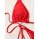 Backless Bandage Solid Color Padded Deep V-Neck Bikini Swimsuit Backless Bandage Solid Color Padded Deep V-Neck Bikini Swimsuit