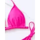 Backless Bandage Solid Color Padded Deep V-Neck Bikini Swimsuit Backless Bandage Solid Color Padded Deep V-Neck Bikini Swimsuit