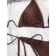 Backless Bandage Solid Color Padded Deep V-Neck Bikini Swimsuit Backless Bandage Solid Color Padded Deep V-Neck Bikini Swimsuit