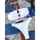 Backless Bandage Solid Color Padded Halter-Neck Bikini Swimsuit Backless Bandage Solid Color Padded Halter-Neck Bikini Swimsuit