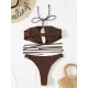 Backless Bandage Solid Color Padded Halter-Neck Bikini Swimsuit Backless Bandage Solid Color Padded Halter-Neck Bikini Swimsuit