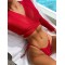 Backless Bandage Mesh Solid Color Padded Halter-Neck Three Pieces Set Cover-Ups Tops Bikini Swimsuit