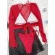 Backless Bandage Mesh Solid Color Padded Halter-Neck Three Pieces Set Cover-Ups Tops Bikini Swimsuit Backless Bandage Mesh Solid Color Padded Halter-Neck Three Pieces Set Cover-Ups Tops Bikini Swimsuit