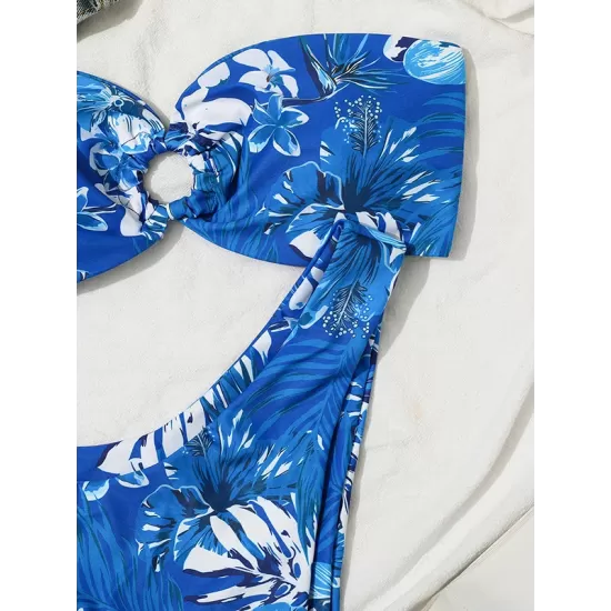 Bandage Floral Printed Hollow Padded Sleeveless Bikini Swimsuit Bandage Floral Printed Hollow Padded Sleeveless Bikini Swimsuit
