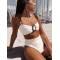 Bandage Buckle Chains High-Waisted Hollow Solid Color Padded Spaghetti-Neck Swimsuits Bikini Swimsuit