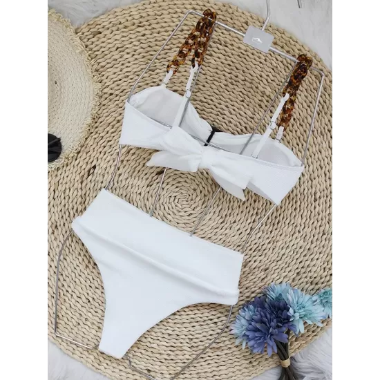 Bandage Buckle Chains High-Waisted Hollow Solid Color Padded Spaghetti-Neck Swimsuits Bikini Swimsuit Bandage Buckle Chains High-Waisted Hollow Solid Color Padded Spaghetti-Neck Swimsuits Bikini Swimsuit
