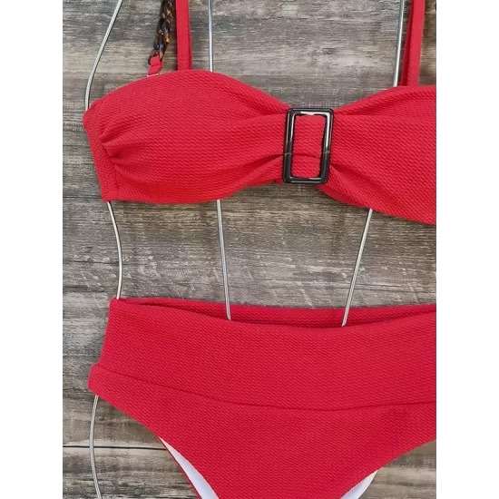 Bandage Buckle Chains High-Waisted Hollow Solid Color Padded Spaghetti-Neck Swimsuits Bikini Swimsuit Bandage Buckle Chains High-Waisted Hollow Solid Color Padded Spaghetti-Neck Swimsuits Bikini Swimsuit